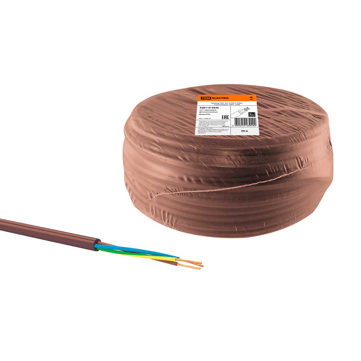 Провод ПВС 3х1,5 ГОСТ 20м , коричневый ЭКО TDM SQ0119-0046 ⚡ - купить с ...
