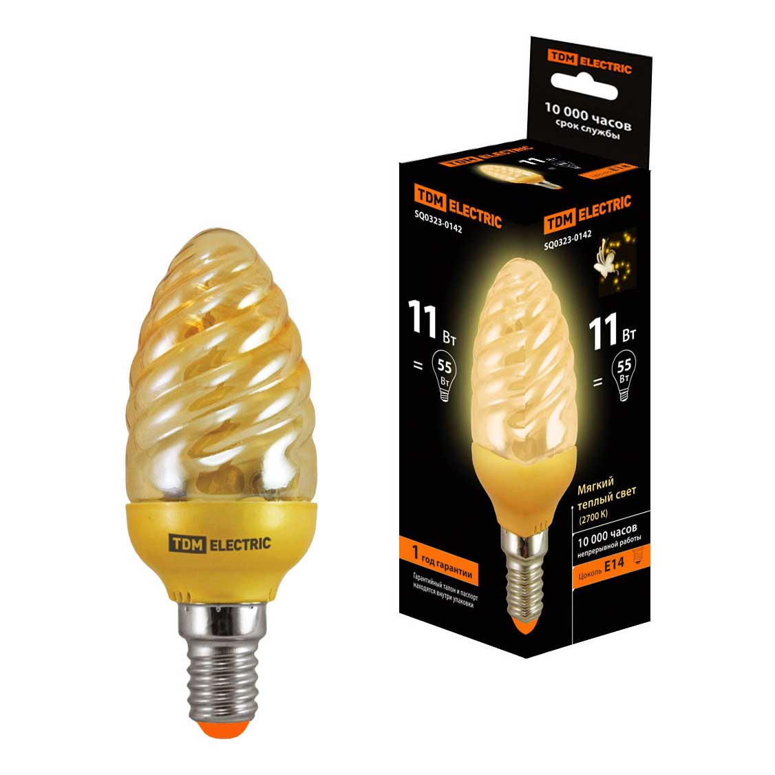 Лампа энергосберегающая TDM Electric Е14 11W 2700K янтарная SQ0323-0142 ...