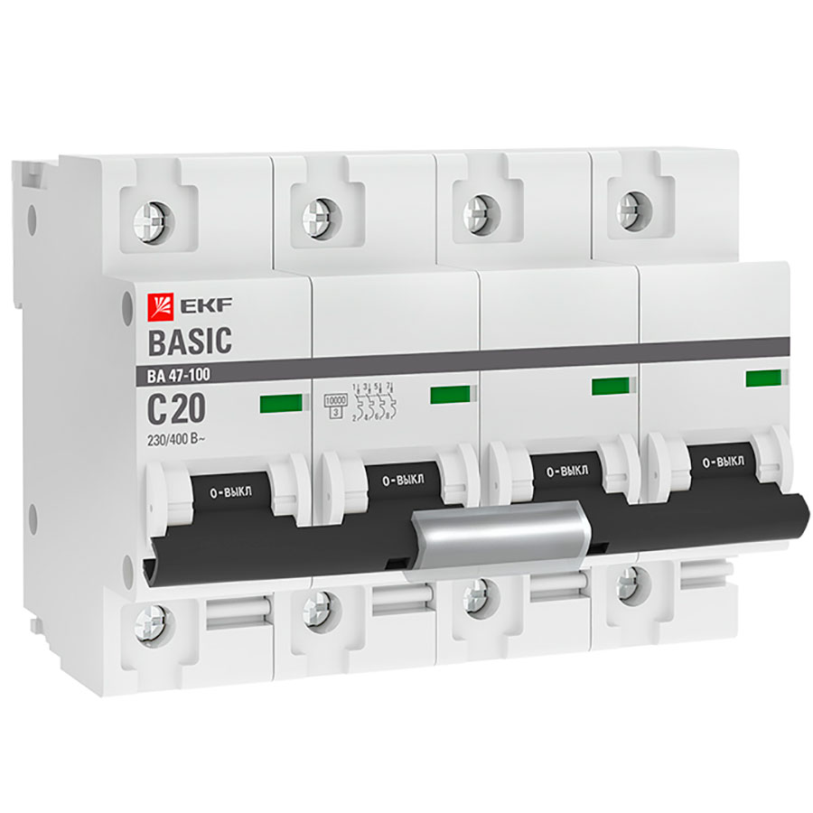 Автоматический выключатель 4P 20А C 10kA ВА 47-100 EKF Basic mcb47100-4 ...