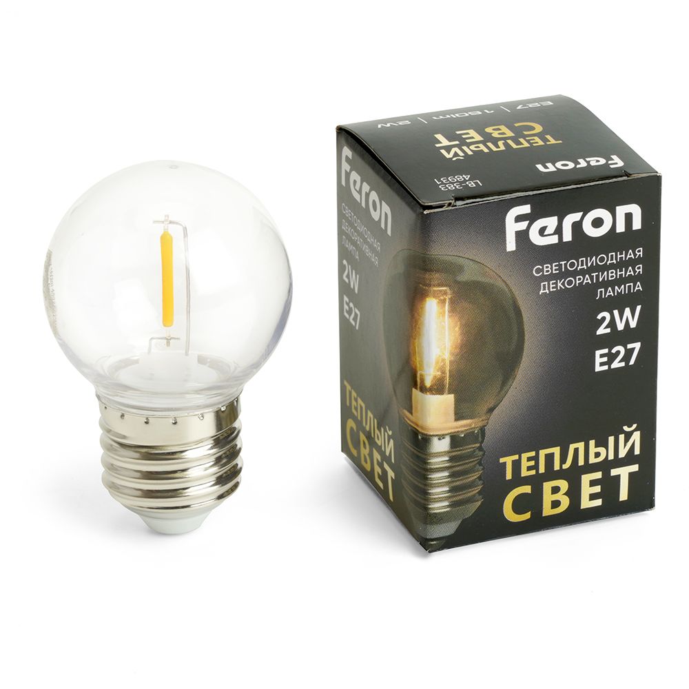 Лампа светодиодная Feron E27 2W 2700K прозрачная LB-383 48931 ⚡ ...