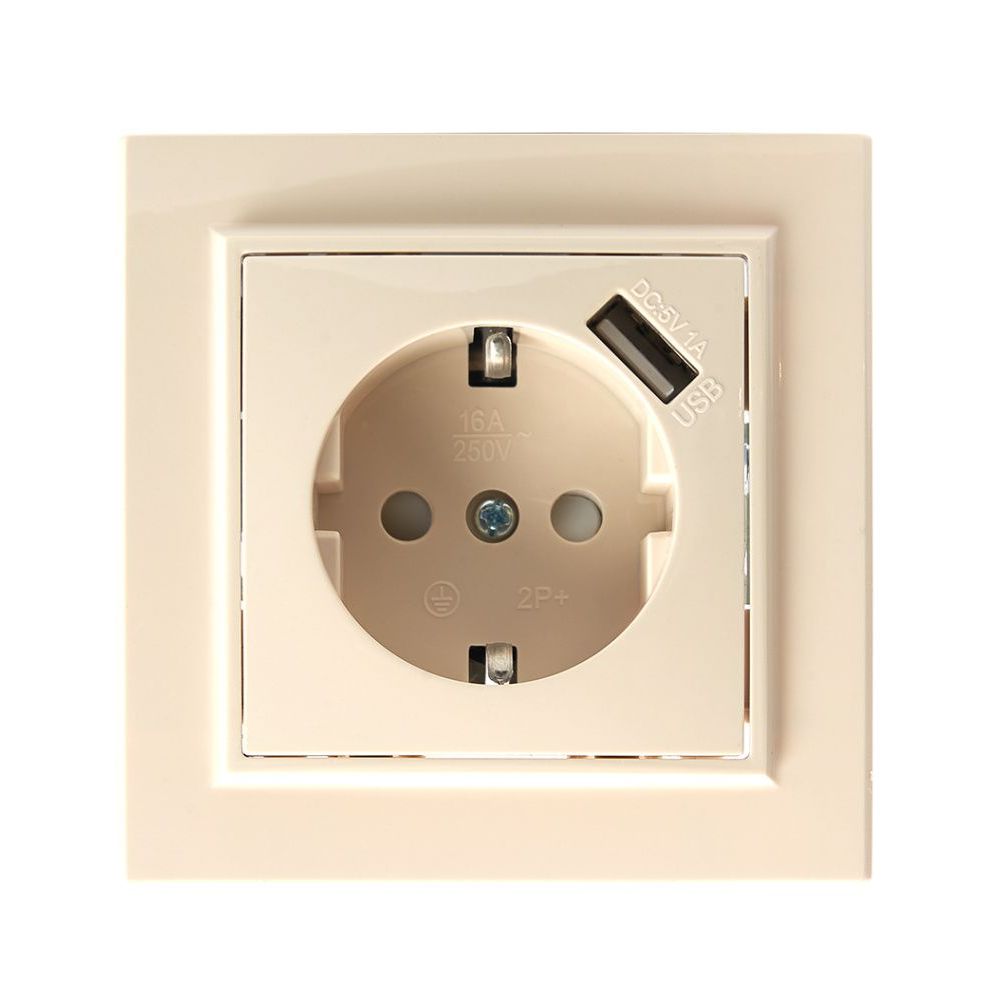 Розетка 2P PE/USB Stekker Эрна со шторками слоновая кость PST16-9011-02 ...
