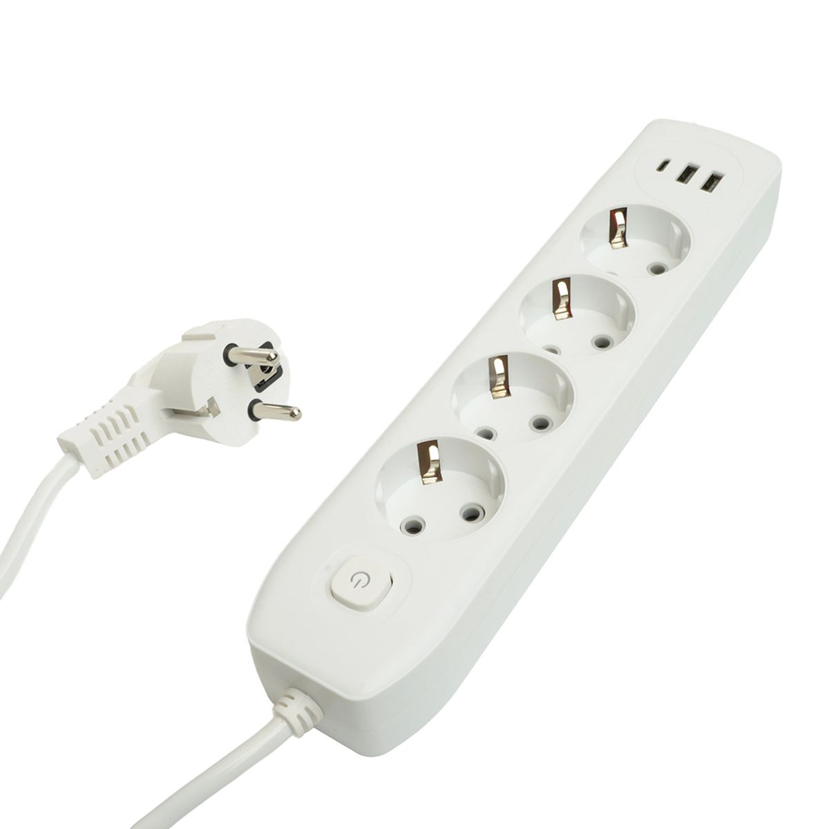 Удлинитель 4-местный c/з 3x1 мм2, 3 м, 250В, 10А, 2USB+1Type-C 2,4А Home plus, белый Stekker HM08-43-02 49978