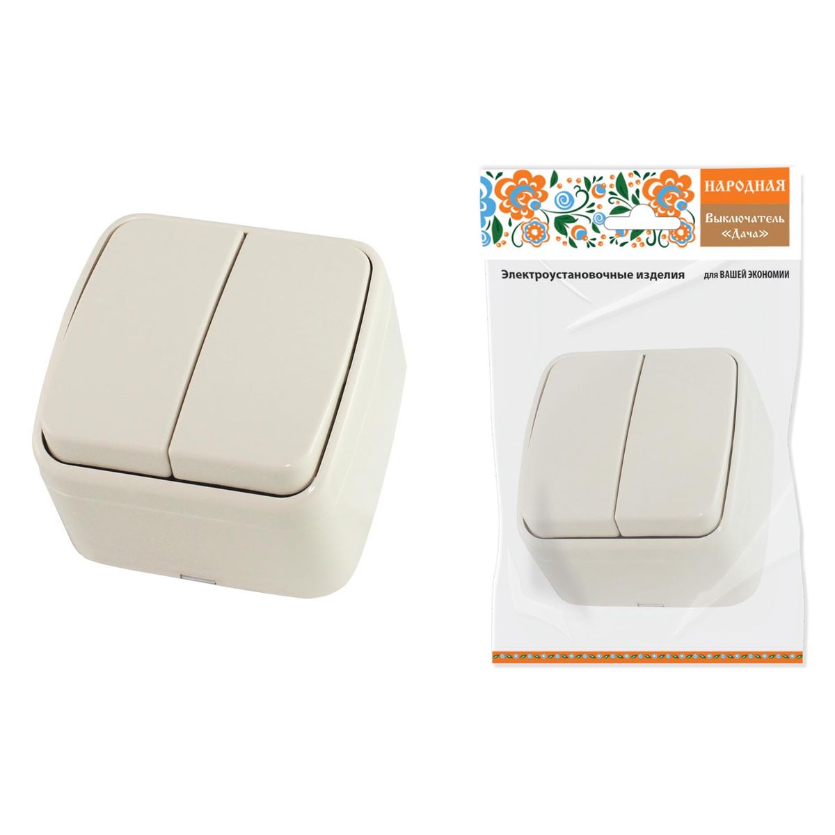 Выключатель двухклавишный TDM Electric Дача 10А 250V слоновая кость ...