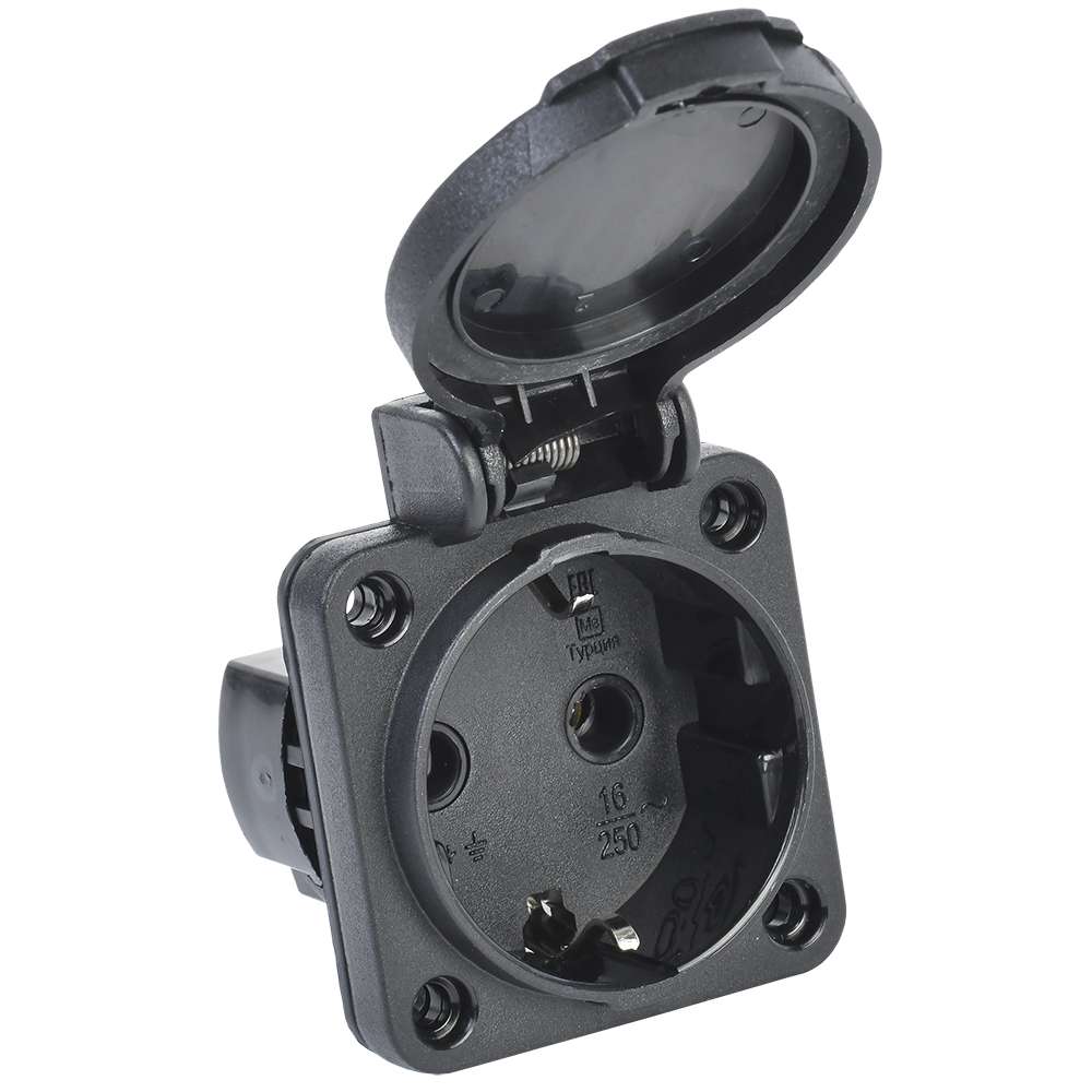 MAGNUM Розетка панельная SCHUKO РП14-3 с крышкой IP54 черный IEK PSN71 ...