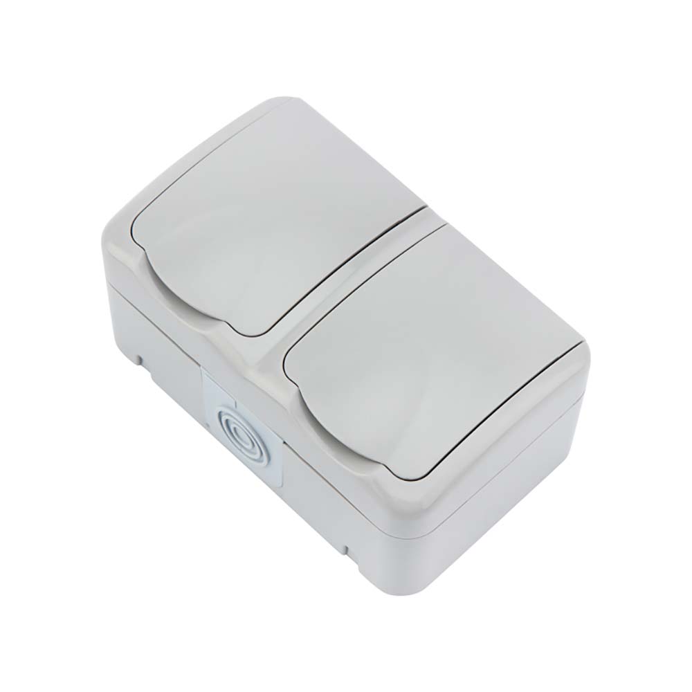 Блок горизонтальный 2 розетки Mini OG IP54 с заземлением, о/у, серый ...