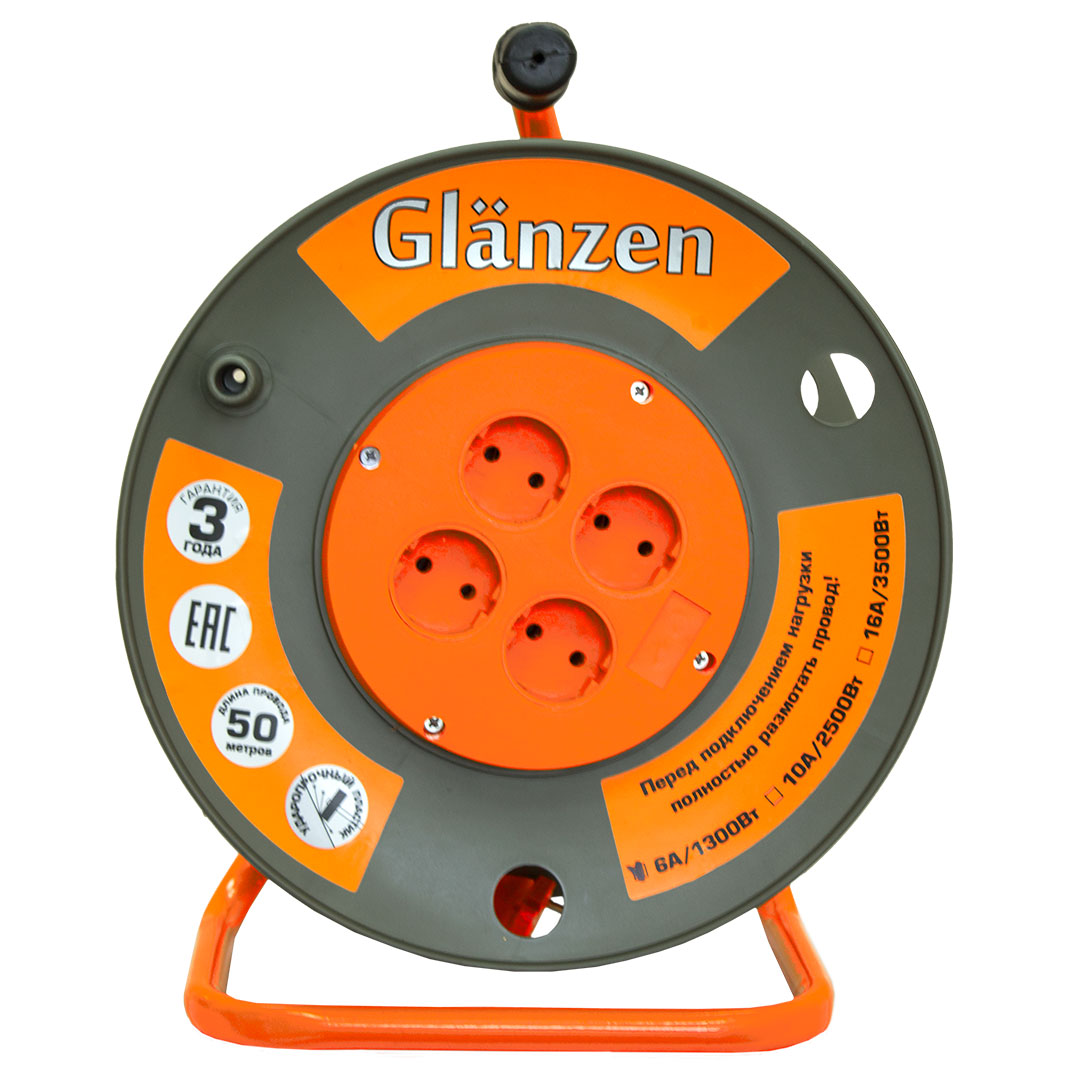 Удлинитель силовой на катушке Glanzen 4 гн ПВС 2х0,75 EB-50-001 ⚡ ...