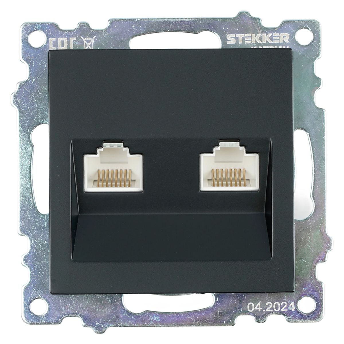 Розетка компьютерная 2-местная RJ-45 (механизм) ,Stekker ,GLS00-7109-05 Катрин, черный 50007