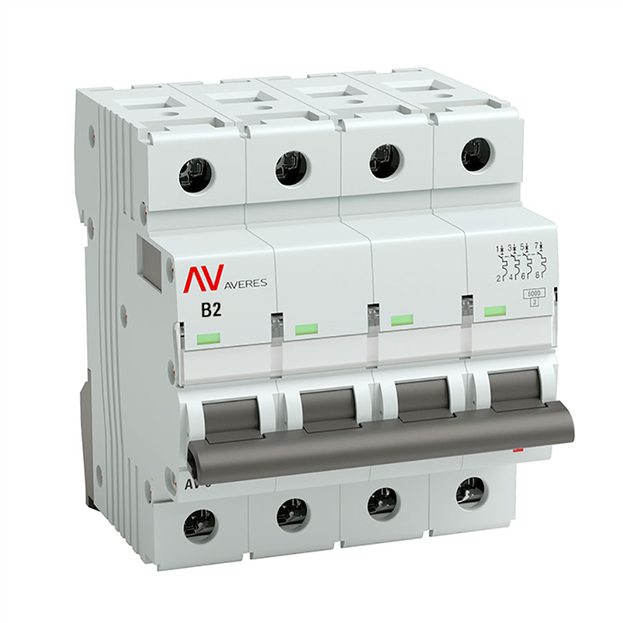 Выключатель автоматический AV-10 4P 2A B 10kA EKF AVERES mcb10-4-02B-av ...