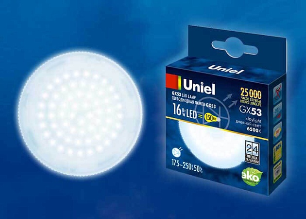 Лампа светодиодная Uniel GX53 16W 6500K матовая LED-GX53-16W/6500K/GX53/FR PLZ01WH UL-00005315 фото 2