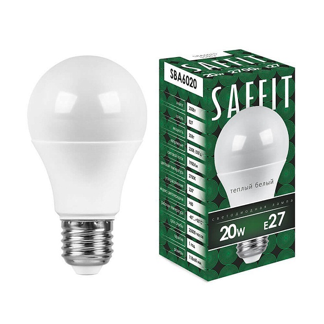 Лампа светодиодная Saffit E27 20W 2700K матовая SBA6020 55013 фото 