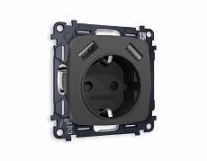Комплект механизма электрической розетки AMBRELLA VOLT OMEGA Графит мягкое касание 2USB A+A 18W (быстрая зарядка) с/з QUANT (OP9090, VM155) MO909010