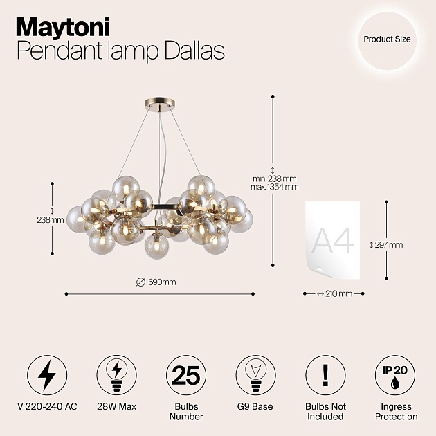 Подвесная люстра Maytoni Dallas MOD548PL-25G Фото № 2