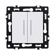 Выключатель 2-клавишный проходной 10А/250В с LED подсветкой, белый Kollinger Asthetik AS-011WH