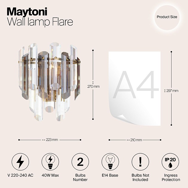 Настенный светильник Maytoni Flare DIA200WL-02G Фото № 2