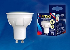 Лампа светодиодная диммируемая Uniel GU10 6W 3000K матовая LED-JCDR 6W/WW/GU10/FR/DIM PLP01WH UL-00003990 1