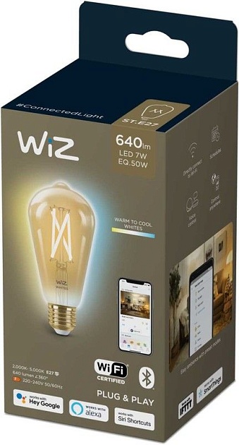 Лампа светодиодная филаментная диммируемая WiZ E27 7W 2700-6500K золото Wi-Fi BLE50WST64E27920-50Amb1PF/6 929003018701 фото 3
