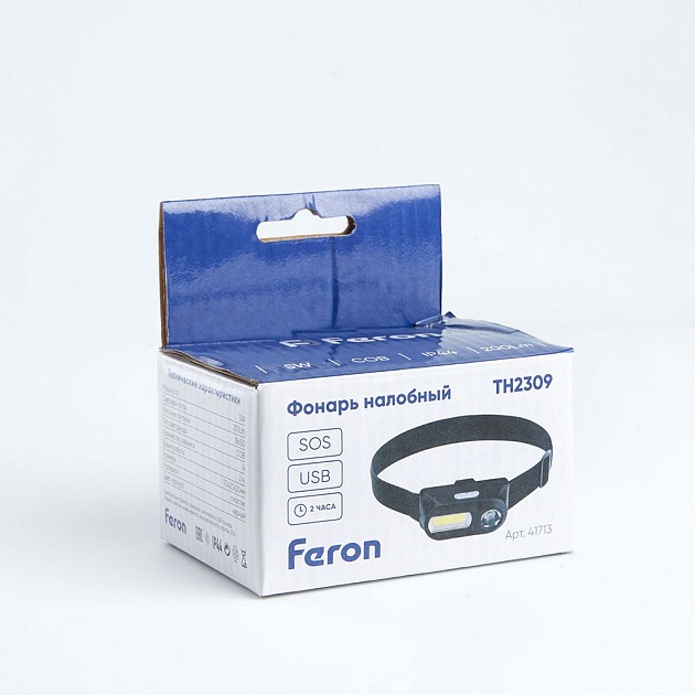Налобный светодиодный фонарь Feron TH2309 аккумуляторный 70х20 200 лм 41713 фото 2