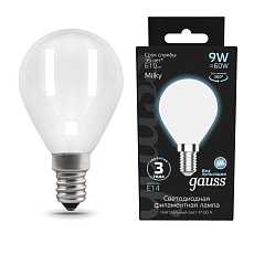 Лампа светодиодная филаментная Gauss E14 9W 4100К матовая 105201209 1