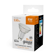 Лампа светодиодная Gauss Basic GU10 6W 3000K матовая 10106162 1