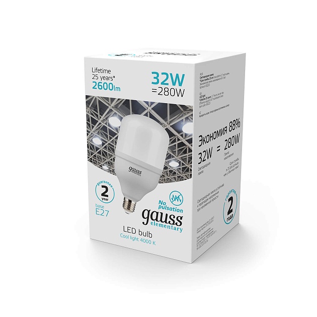 Лампа светодиодная Gauss E27 32W 4000K матовая 63223 Фото № 4