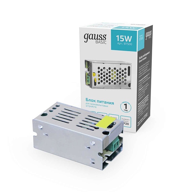 Блок питания Gauss 15W 12V IP20 BT500 Фото № 2