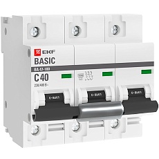 Автоматический выключатель 3P 40А (C) 10kA ВА 47-100 EKF Basic mcb47100-3-40C-bas