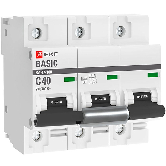 Автоматический выключатель 3P 40А (C) 10kA ВА 47-100 EKF Basic mcb47100-3-40C-bas Фото № 1