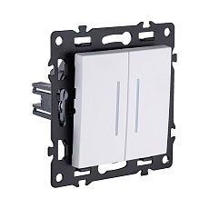 Выключатель 2-клавишный 10А/250В с LED подсветкой, белый Kollinger Asthetik AS-010WH 1