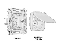 Комплект механизма электрической розетки AMBRELLA VOLT OMEGA Антрацит серый с/з с шторками и крышкой IP44 QUANT (OP6580, VM141) MO658010 1