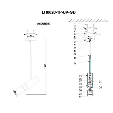 Подвесной светильник Lumien Hall Саурис LH8020/1P-BK-GD 2