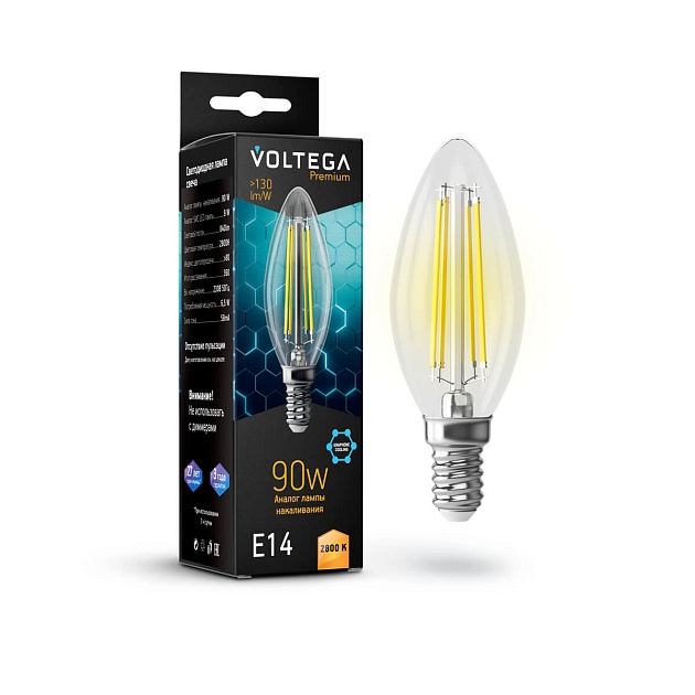 Лампа светодиодная Voltega E14 9W 2800K прозрачная VG10-C35E14warm9W-F 7134 фото 