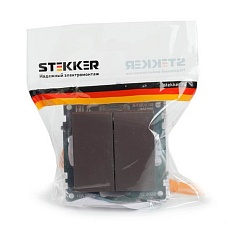 Выключатель двухклавишный Stekker Катрин шоколад GLS10-7104-04 49019 4