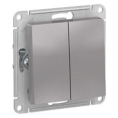 Переключатель двухклавишный проходной Systeme Electric AtlasDesign 10A 250V алюминий ATN000365