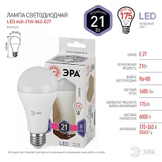 Лампа светодиодная ЭРА E27 21W 6000K матовая LED A65-21W-860-E27 Б0035333 2