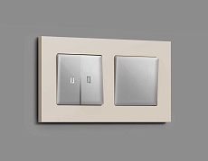 Комплект механизма 2-кл выключателя AMBRELLA VOLT с подсветкой 5600K ALFA Серебро глянец QUANT (AP4040, VM115, G14W) MA404015 3