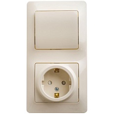Блок розетка 2К+З -выключатель Systeme Electric Glossa бежевый GSL000270