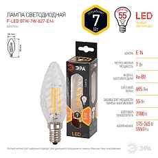 Лампа светодиодная филаментная ЭРА E14 7W 2700K прозрачная F-LED BTW-7W-827-E14 Б0027960 2