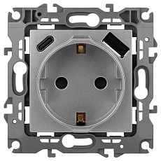 Розетка ЭРА Серия 12 12-4108-03 2P+E 16A-250В со шторками с USB type-A+C 5В-3А алюминий Б0067716