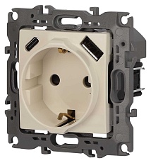 Розетка ЭРА Серия 12 12-4108-02 2P+E 16A-250В со шторками с USB type-A+C 5В-3А слоновая кость Б0067731 5