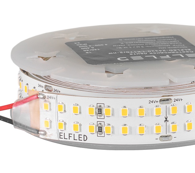 Лента светодиодная ELFLED LX170, 320/м (2835), 24В, 40Вт/м, 3м, 2ряда, белый нейтральный 4000-4500К ELFLED-24320-LX170/2-nw Фото № 2