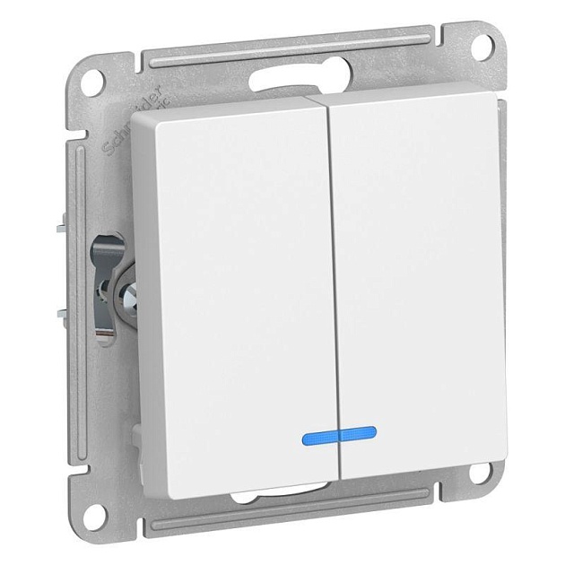 Выключатель двухклавишный Systeme Electric AtlasDesign 10A 250V с подсветкой белый ATN000153 Фото № 1