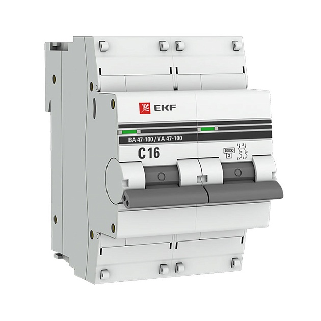 Автоматический выключатель 2P 16А (C) 10kA ВА 47-100 EKF PROxima mcb47100-2-16C-pro Фото № 1