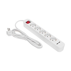 Удлинитель STANDARD 5 гнезд, 3м, 3х1,0мм², с/з, с выключателем, 2 USB, белый REXANT 13-4035 2