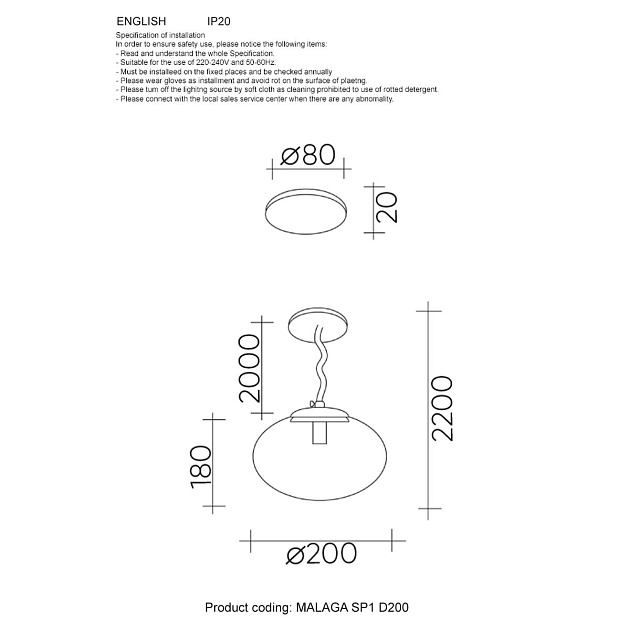 Подвесной светильник Crystal Lux Malaga SP1 D200 Cooper Фото № 2