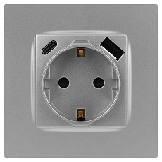 Розетка ЭРА Серия 12 12-4108-03 2P+E 16A-250В со шторками с USB type-A+C 5В-3А алюминий Б0067716 4