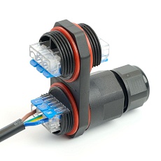 Соединитель-коннектор Stekker LD542 3-контактный на 4 выхода с СМК221 пружинным контактом IP68 черный 49195 3