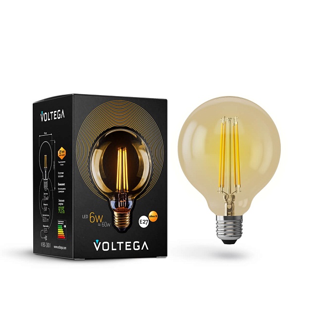 Лампа светодиодная филаментная Voltega E27 6W 2800K золотая VG10-G95GE27warm6W 7084 изображение 1 Лампа светодиодная филаментная Voltega E27 6W 2800K золотая VG10-G95GE27warm6W 7084 Фото № 1