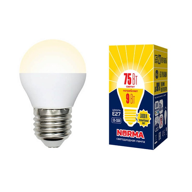 Лампа светодиодная E27 9W 3000K матовая LED-G45-9W/WW/E27/FR/NR UL-00003829 фото 2