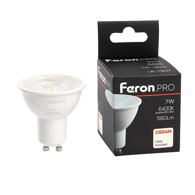 Лампа светодиодная Feron GU10 7W 6400K матовая LB-1607 38184 фото 