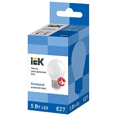 Лампа светодиодная IEK E27 5W 6500K матовая LLE-G45-5-230-65-E27 1